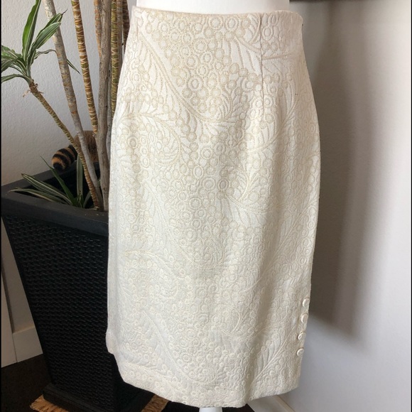 SANDRA Ivory Gold Brocade Pencil Skirt - Picture 8 of 8